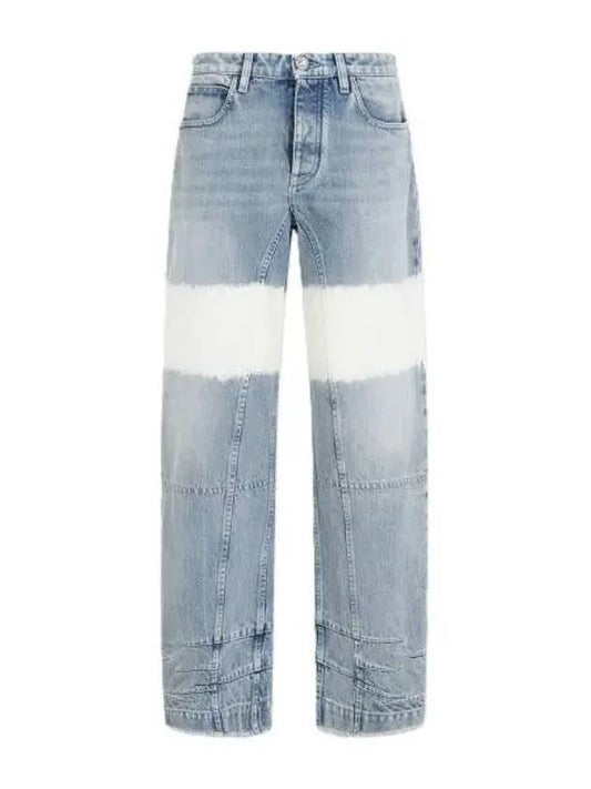 High Waist Color Block Cotton Straight Jeans Blue - JIL SANDER - BALAAN 2