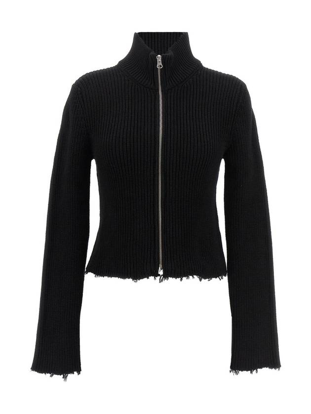 Ribbed Zipper Cotton Cardigan Black - MAISON MARGIELA - BALAAN 1