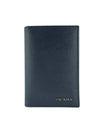 Logo Saffiano Bifold Card Wallet Navy - PRADA - BALAAN 1