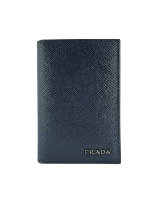 Logo Saffiano Bifold Card Wallet Navy - PRADA - BALAAN 1