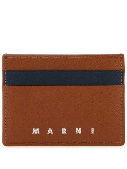 Debossed Logo Leather Card Wallet Brown - MARNI - BALAAN 2