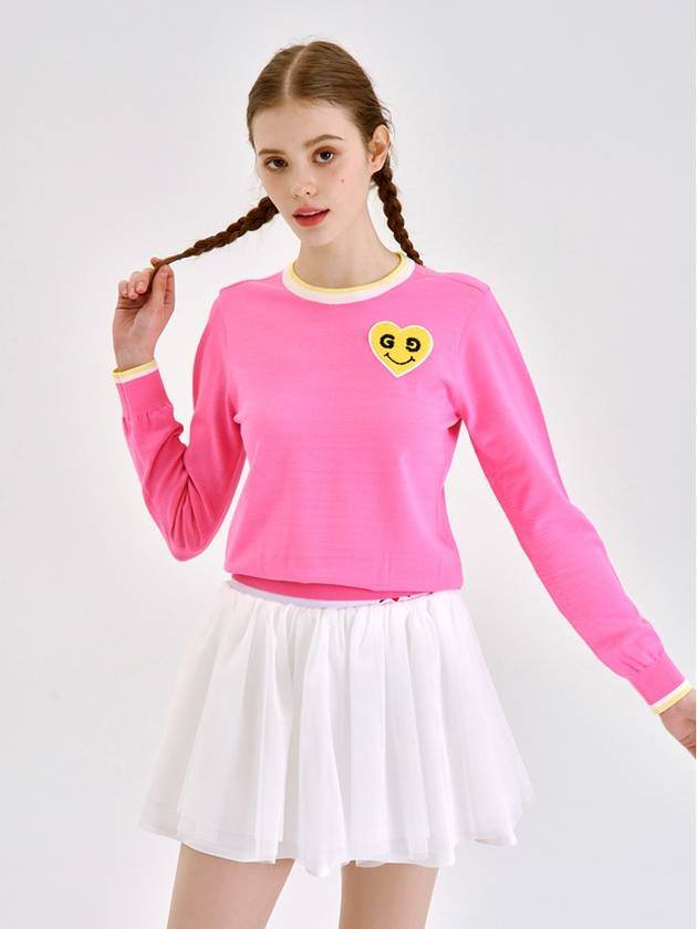 yellow heart color matching line pullover knit top pink - GOXO - BALAAN 3