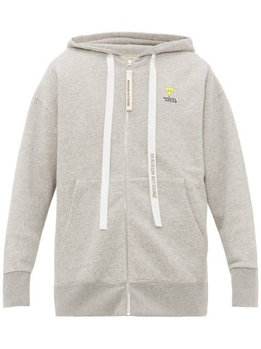 Logo Oversized Cotton Zip Up Hoodie Grey - MAISON KITSUNE - BALAAN 1