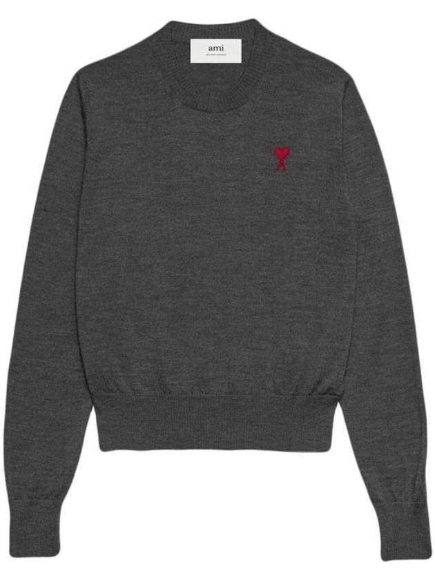 Embroidered Logo Merino Wool Knit Top Heather Grey - AMI - BALAAN 1