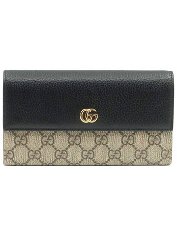 GG Supreme Canvas Black Leather Gold Plated Marmont Long Wallet 456116 - GUCCI - BALAAN 1