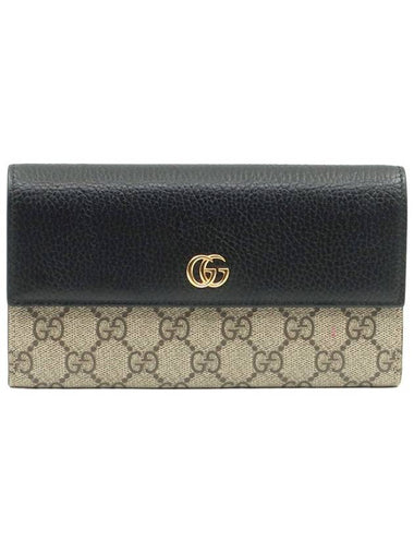 GG Supreme Canvas Black Leather Gold Plated Marmont Long Wallet - GUCCI - BALAAN 1