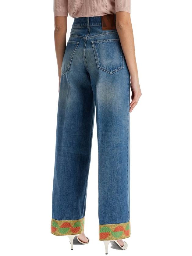 wide leg high waist jeans with colorful trim in medium blue - VALENTINO - BALAAN 3