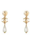 Gold Pink CC Crystal Pearl Drop Earrings ABA064 - CHANEL - BALAAN 2