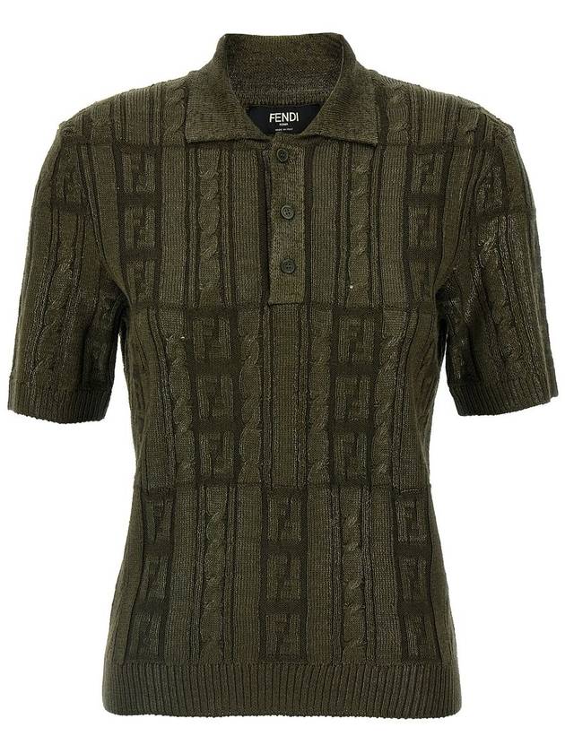 FF Motif Wool Polo Shirt Green - FENDI - BALAAN 3