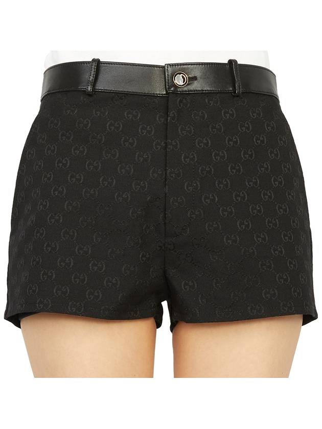 high rise monogram canvas leather shorts black - GUCCI - BALAAN.