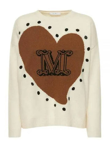 Women s Panaria Jacquard Heart Logo Wool Knit Ivory 23136111 - MAX MARA - BALAAN 1