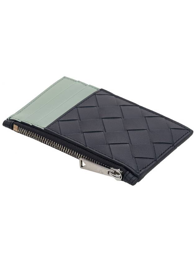 Intrecciato Zippered Leather Card Wallet Black Green - BOTTEGA VENETA - BALAAN 5