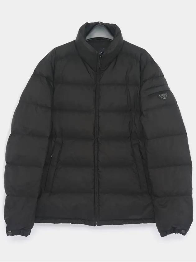 Triangle Logo Patch Down Short Padded Jacket Black - PRADA - BALAAN 3