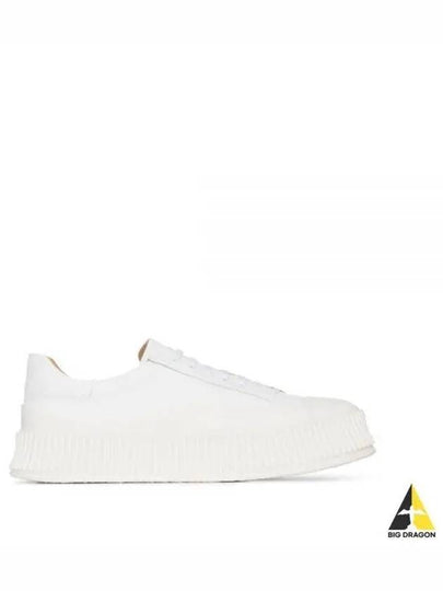 Logo Round Toe Calfskin Leather Low Top Sneakers Porcelain - JIL SANDER - BALAAN 2