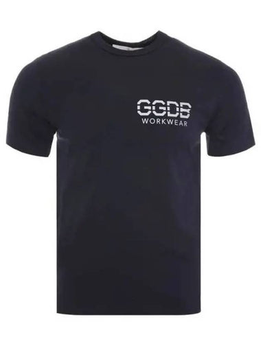 Silver logo print navy short sleeve t shirt 270972 - GOLDEN GOOSE - BALAAN 1