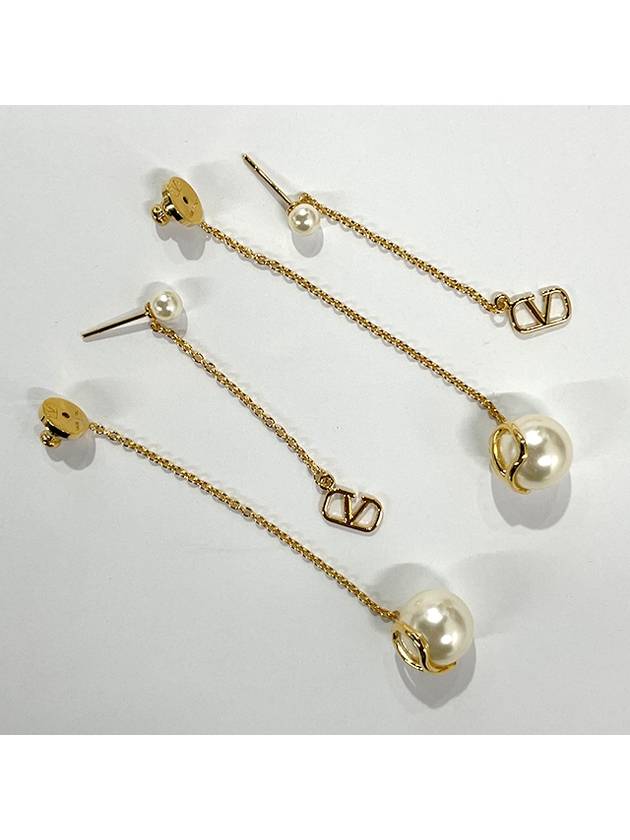 V Logo Signature Pearl Drop Earrings Gold - VALENTINO - BALAAN 9