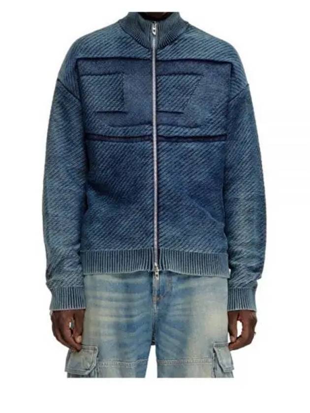 Denim Effect Zip-Up Cardigan Blue - DIESEL - BALAAN 2