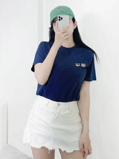 Double Fox Head Patch Classic T-Shirt Navy Melange - MAISON KITSUNE - BALAAN 2