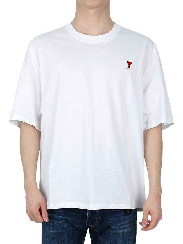 Small Heart Logo Boxy Fit Short Sleeve T-Shirt White - AMI - BALAAN 3