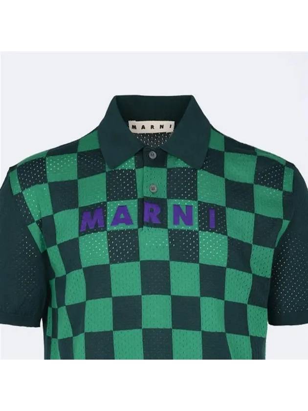 Logo Checkerboard Polo Shirt Green - MARNI - BALAAN 4