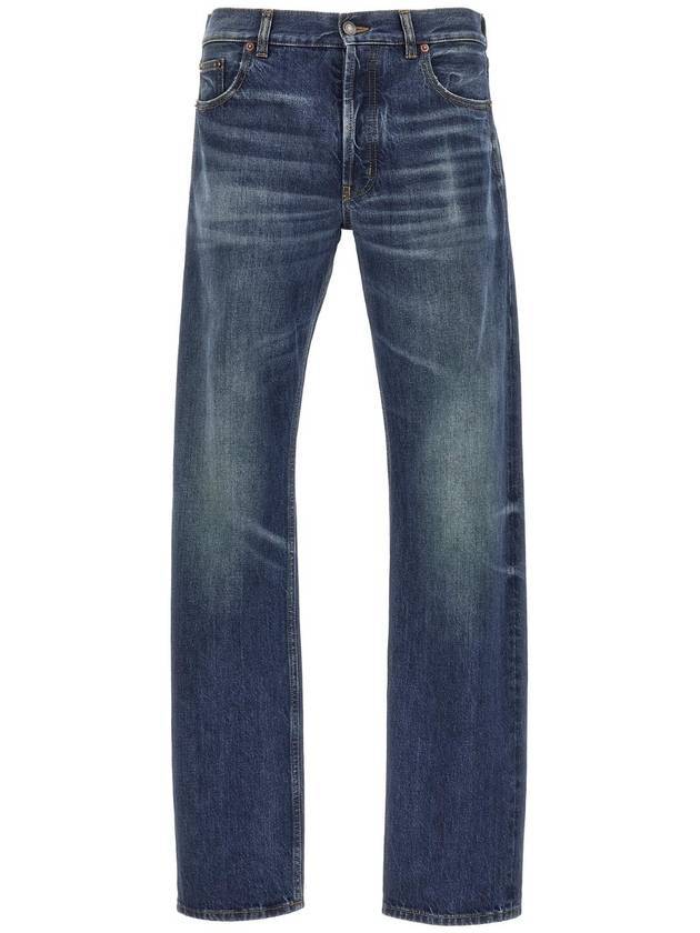 Logo Patch Back Straight Jeans Beach Blue - SAINT LAURENT - BALAAN 1