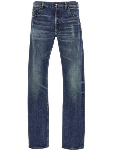 Logo Patch Back Straight Jeans Beach Blue - SAINT LAURENT - BALAAN 1