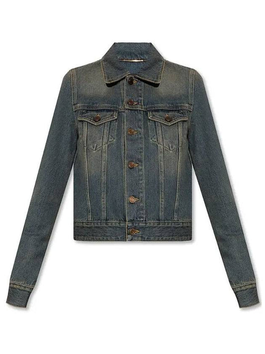 Vintage Washed Crop Denim Jacket - SAINT LAURENT - BALAAN 1