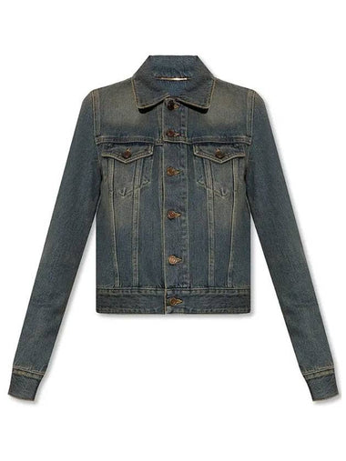 Vintage Washed Crop Denim Jacket Blue - SAINT LAURENT - BALAAN 1