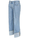 Turn-Up Hem Curved Light Bleached Straight Jeans Blue - BOTTEGA VENETA - BALAAN.