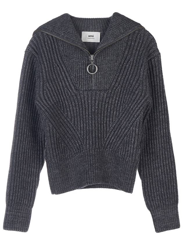 high neck virgin wool knit top heather gray - AMI - BALAAN.