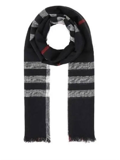 Checkered Wool Silk Scarf Navy - BURBERRY - BALAAN 2