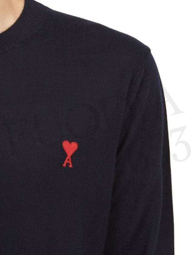 Heart Embroidered Logo Crew Neck Knit Top Navy - AMI - BALAAN 11