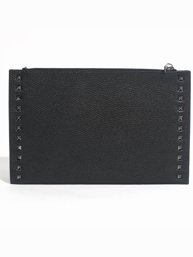 Women's Rockstud Leather Clutch Bag Black - VALENTINO - BALAAN 3