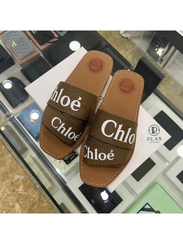 Woody Logo Flat Mule Slippers Brown - CHLOE - BALAAN 2