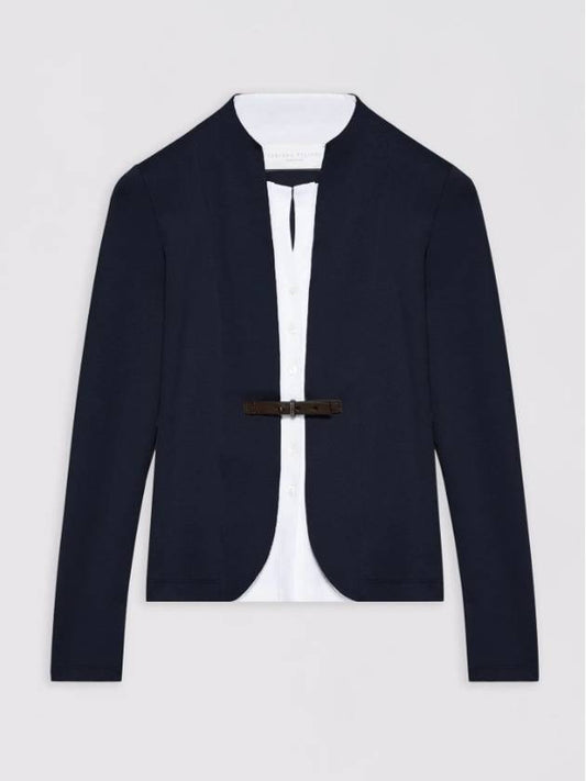 Tailored Collarless Belt Decoration Cardigan Ink Blue - FABIANA FILIPPI - BALAAN 1