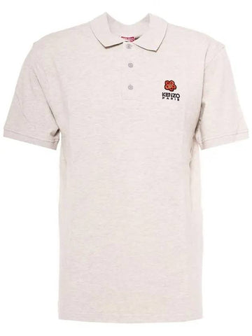 Boke Flower Embroidered Cotton Polo Shirt Pale Grey - KENZO - BALAAN 1