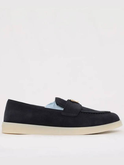 Triangle Logo Suede Leather Loafers Blue - PRADA - BALAAN 2