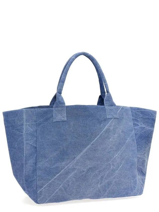 Embroidered Logo Oversized Canvas Tote Bag Blue - GANNI - BALAAN 3