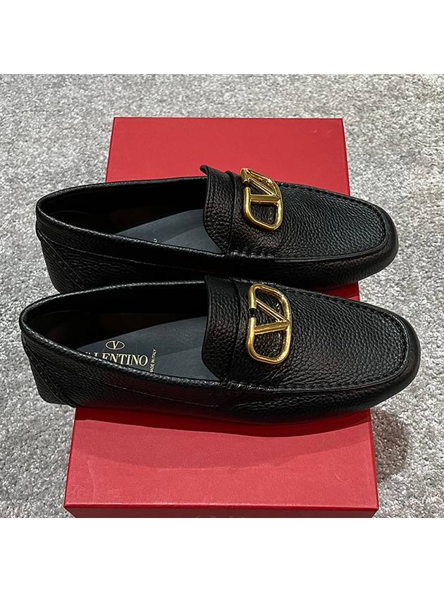 Men's V Logo Signature Leather Loafers Black - VALENTINO - BALAAN 4