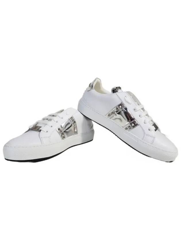 Logo Plaque Leather Low-Top Sneakers White - PHILIPP PLEIN - BALAAN 4