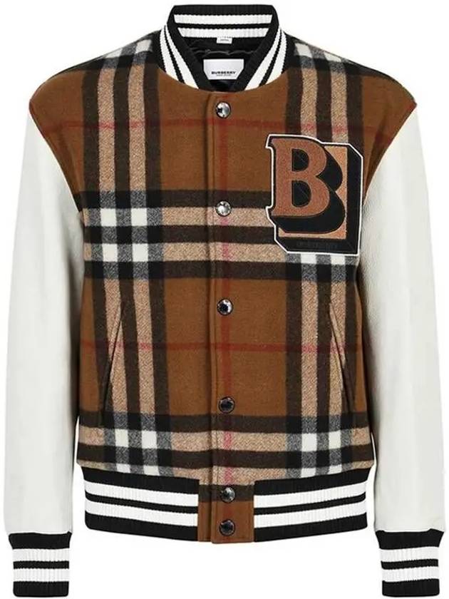 Men's Letter Graphic Check Technical Wool Bomber Jacket Brown - BURBERRY - BALAAN 2