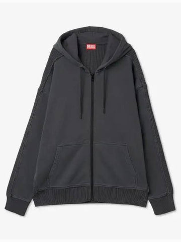 K Oberto Hybrid Jersey Knit Zip-Up Hoodie Dark Grey - DIESEL - BALAAN 1