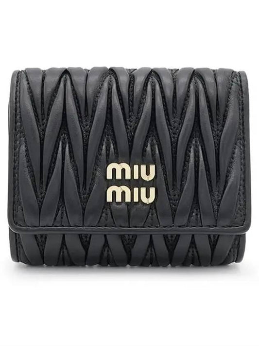 Matelasse Logo Nappa Leather Half Wallet Black - MIU MIU - BALAAN 2