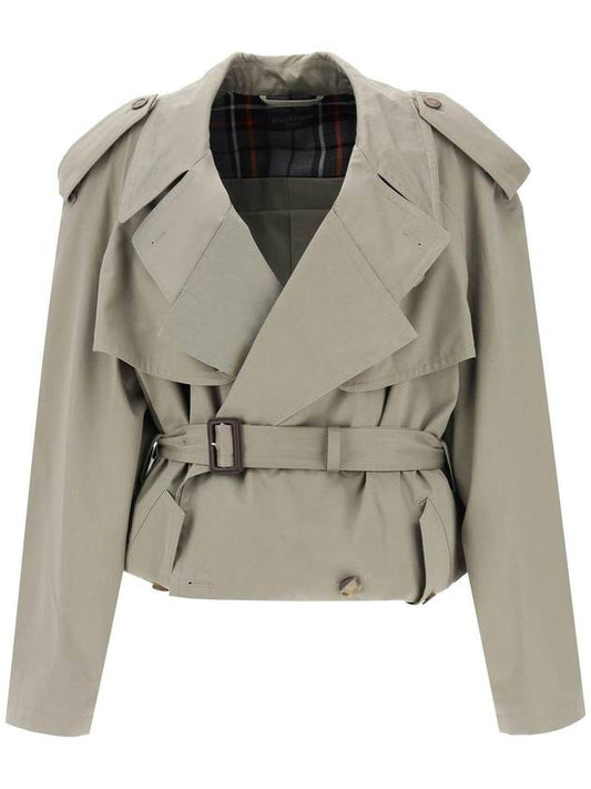 Fold Cotton Twill Short Trench Coat Beige - BALENCIAGA - BALAAN 2