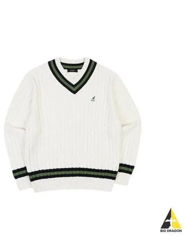 Preppy V neck cable sweater 1864 Ivory - KANGOL - BALAAN 1