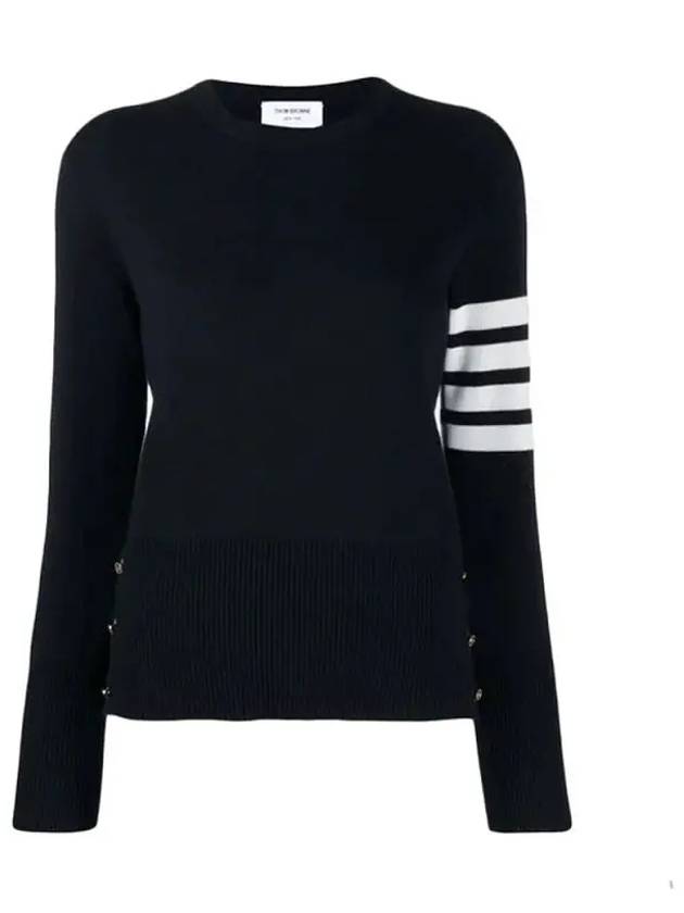 Milano Stitch Crewneck 4-Bar Cotton Crepe Knit Top Navy - THOM BROWNE - BALAAN 2