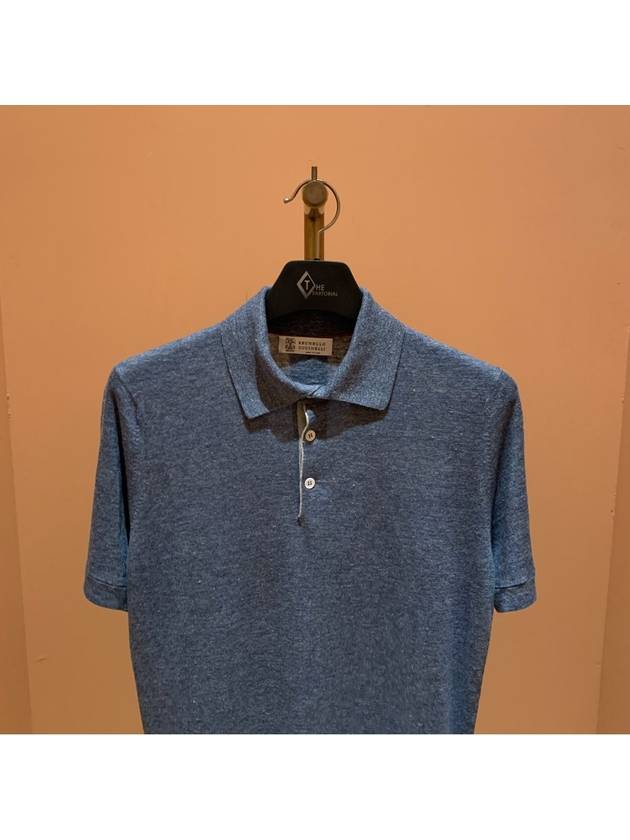 Ribbed Collar Slub Texture Polo Shirt Blue - BRUNELLO CUCINELLI - BALAAN 3