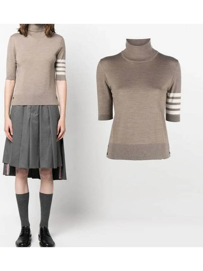 Fine Merino 4 Bar Relaxed Short Sleeve Turtleneck Brown - THOM BROWNE - BALAAN 2