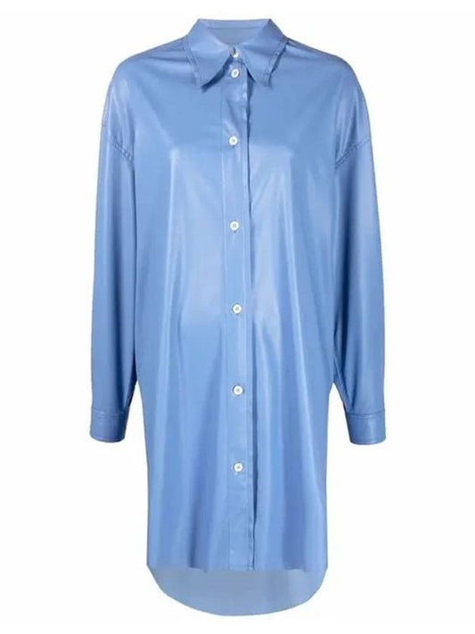 Leather Oversized Shirt Short Dress Blue - MAISON MARGIELA - BALAAN 1