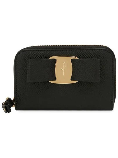 Vara Bow Zipper Card Wallet Black - SALVATORE FERRAGAMO - BALAAN 2